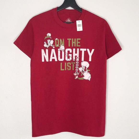 Disney Parks Christmas Shirt Chip And Dale On The Naughty List Holiday Red Small - Picture 2 of 7